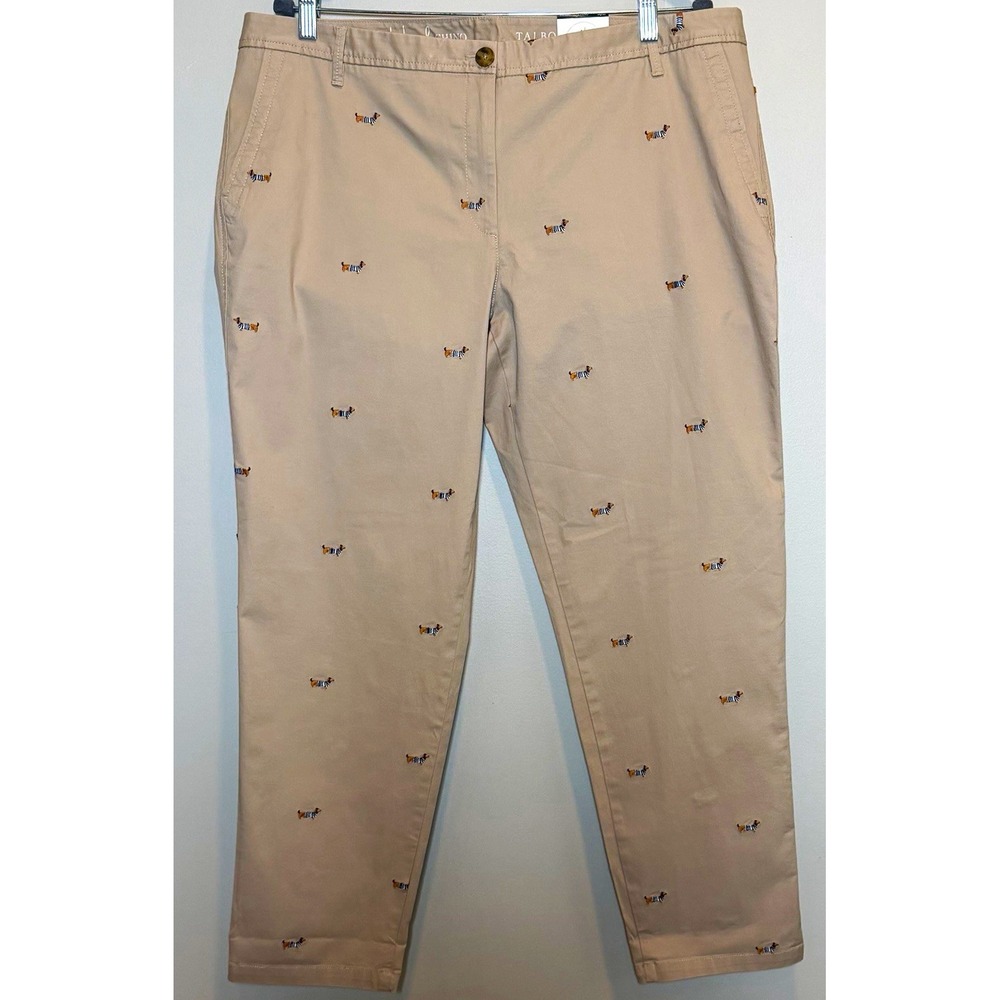 NWT Talbots Weekend Chino Beige Embroidered Dog Daschund Pockets 29" Inseam 16W
